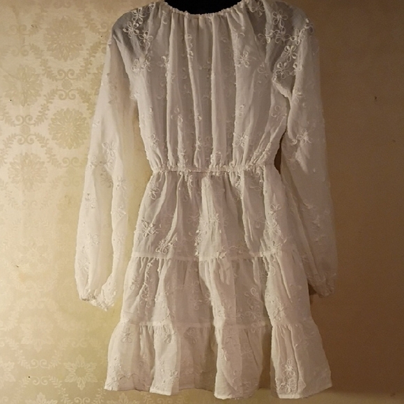 Off  White Lace / Embroidery Long Sleeve Dress - Picture 7 of 11